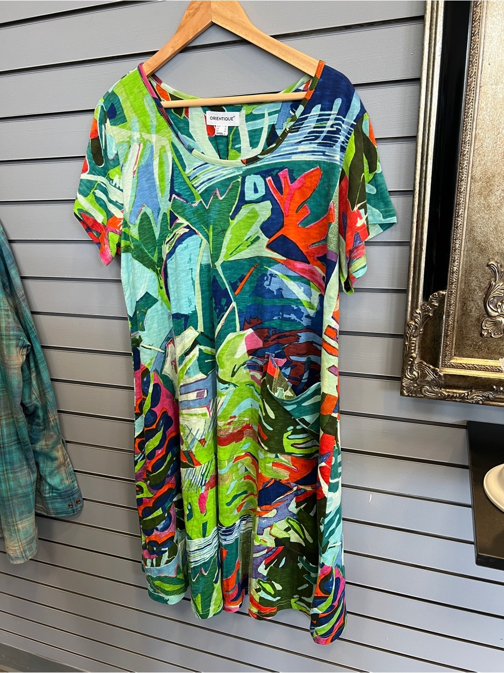 Orientique Green Multi Tropical Print Dress